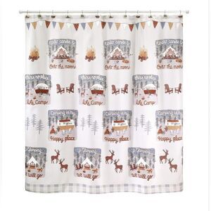 GONE GLAMPING Fabric Shower Curtain & Hook Set by Avanti Home 72x72, NIP